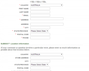 SUBWAY Restaurant Customer Service Form